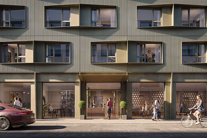 Das Serviced Apartmenthaus in Berlin-Kreuzberg wird Teil von Gewerbe- und Coworking-Angeboten im Areal. © Townscape