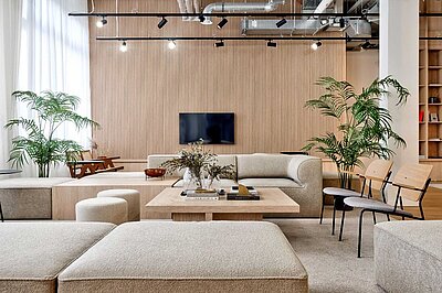 Der Gemeinschaftsbereich von Habyt soll Work-Life-Blending bieten. © Felix Steck Photographer für Habyt